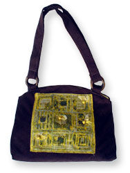 Hand Bag With Squares Pattern Design.