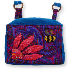 Hooked Textile Bee Shoulder Bag Corded Blue.