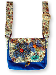 Hooked Textile Bee Shoulder Bag Floral Blue.