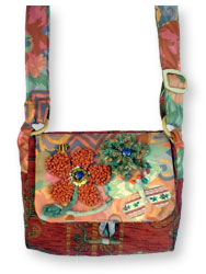 Hooked Textile Bee Shoulder Bag Floral Rust.