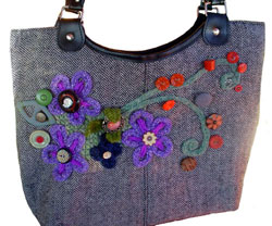 Shop Bought Bag Given New Lease Of Life With Corking, Flowers & Buttons.