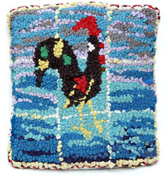Hooked Textile Portugese Chicken Cushion.