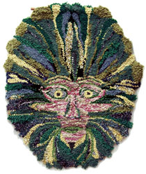 Hooked Rug Wall Hanging Titled Green Man.