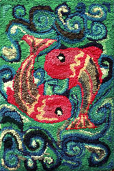 Hooked Rug Wall Hanging Titled Pisces.